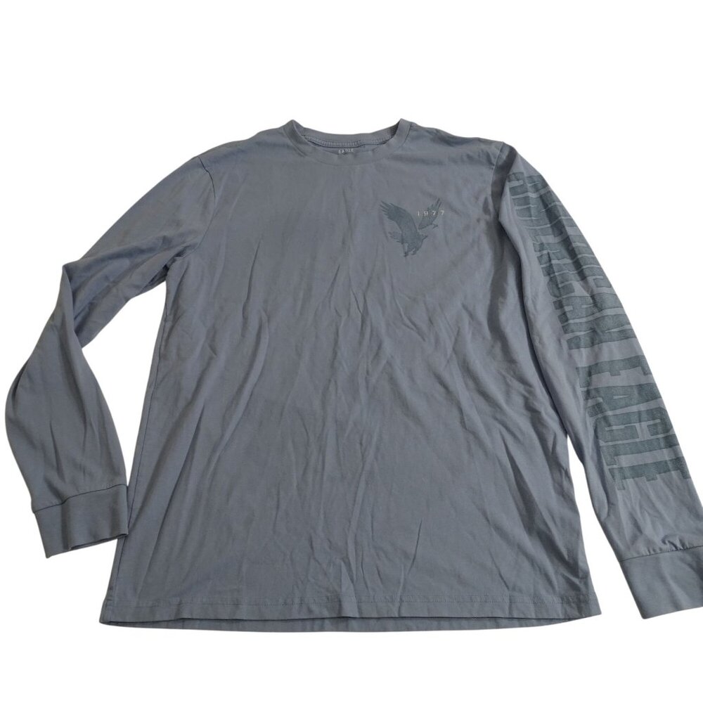 American Eagle Super Soft Standard Long Sleeve Graphic T Shirt Blue Men Size M